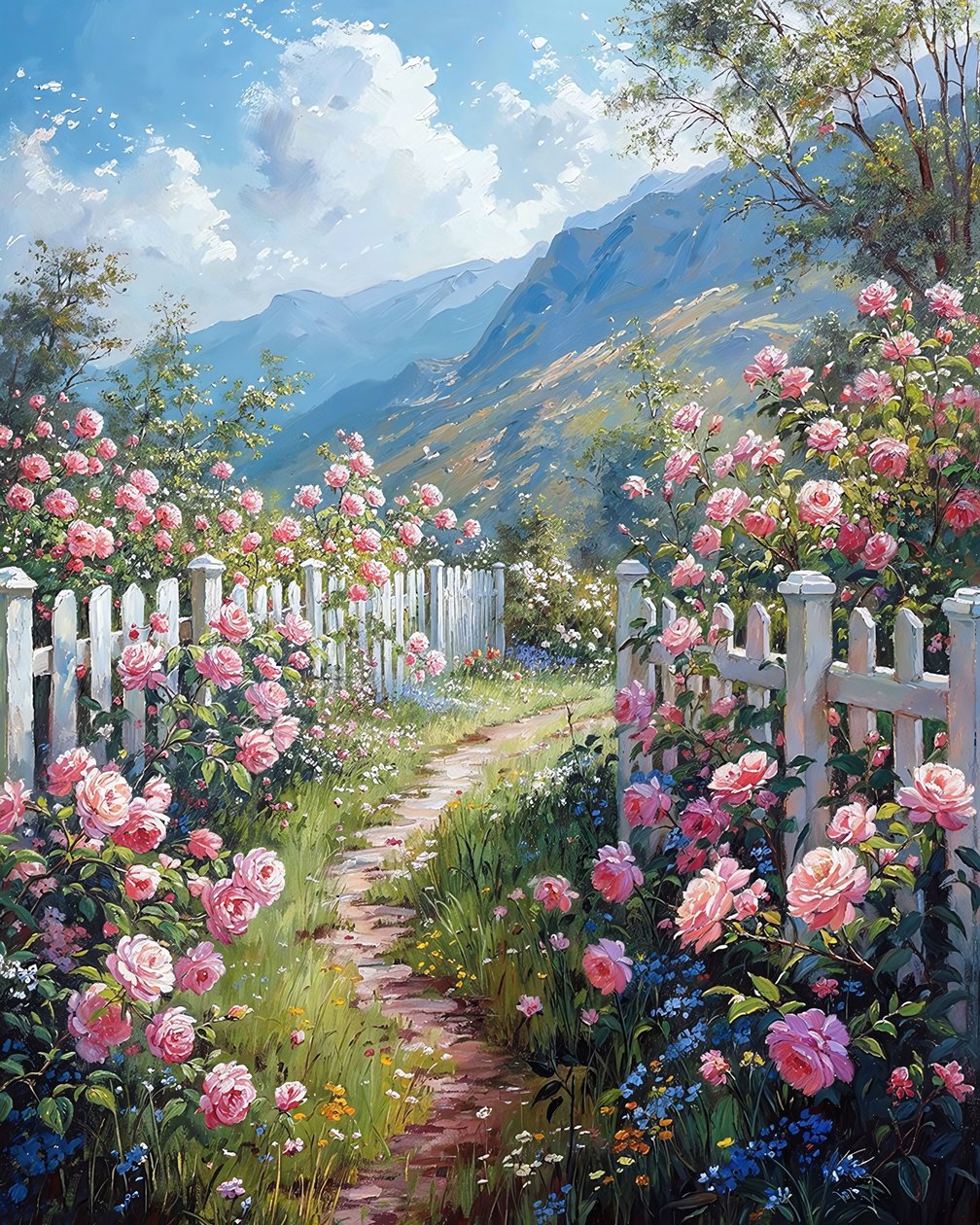 Bela Paisagem no Campo, Tela para Decoração de Parede Vintage Floral de F. Abderrahim