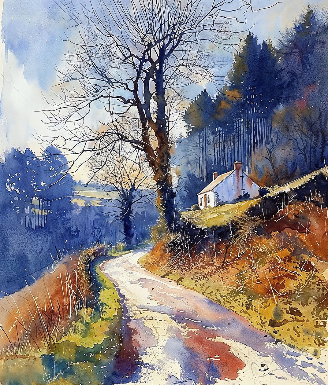 Estrada rural que atravessa a floresta, ideias de decoração de parede moderna de F. Abderrahim