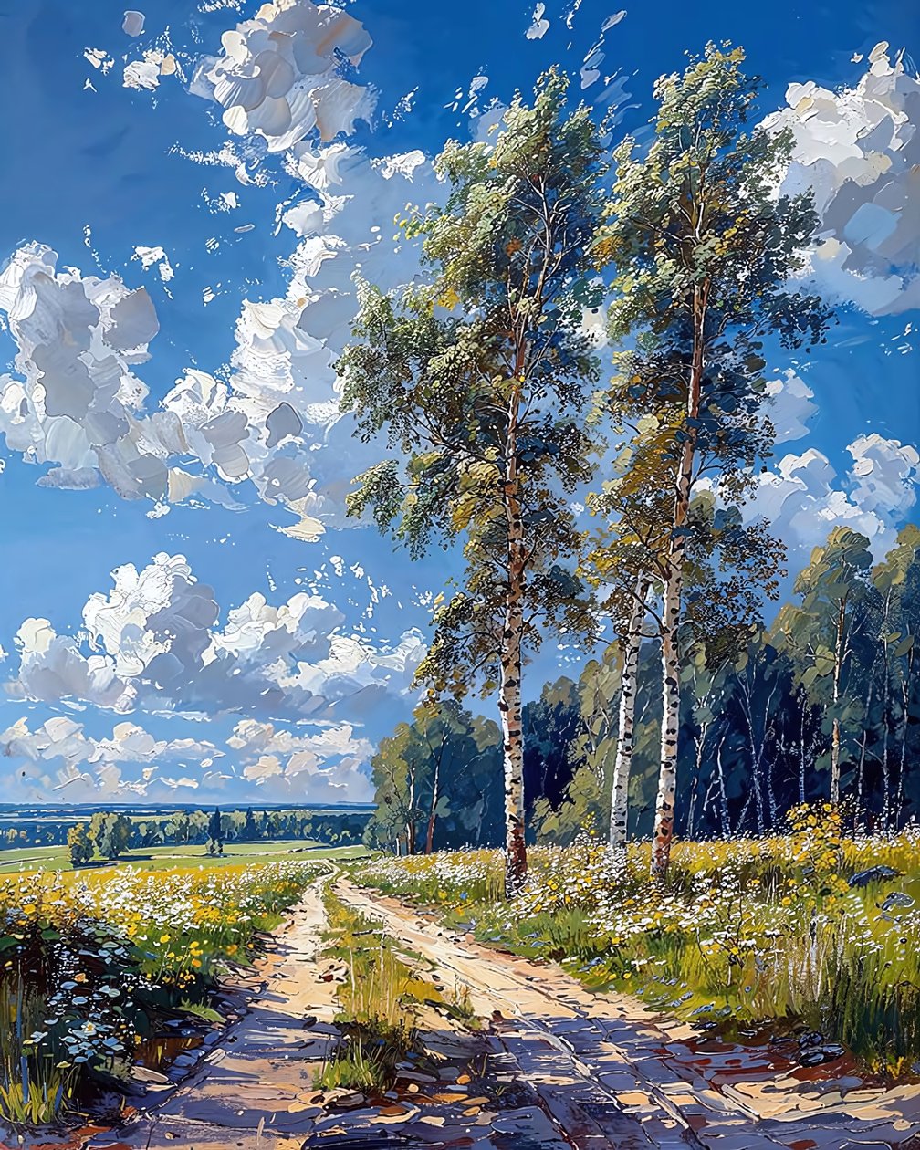 Uma floresta de bétulas num dia de sol, decoração de parede para qualquer divisão de F. Abderrahim