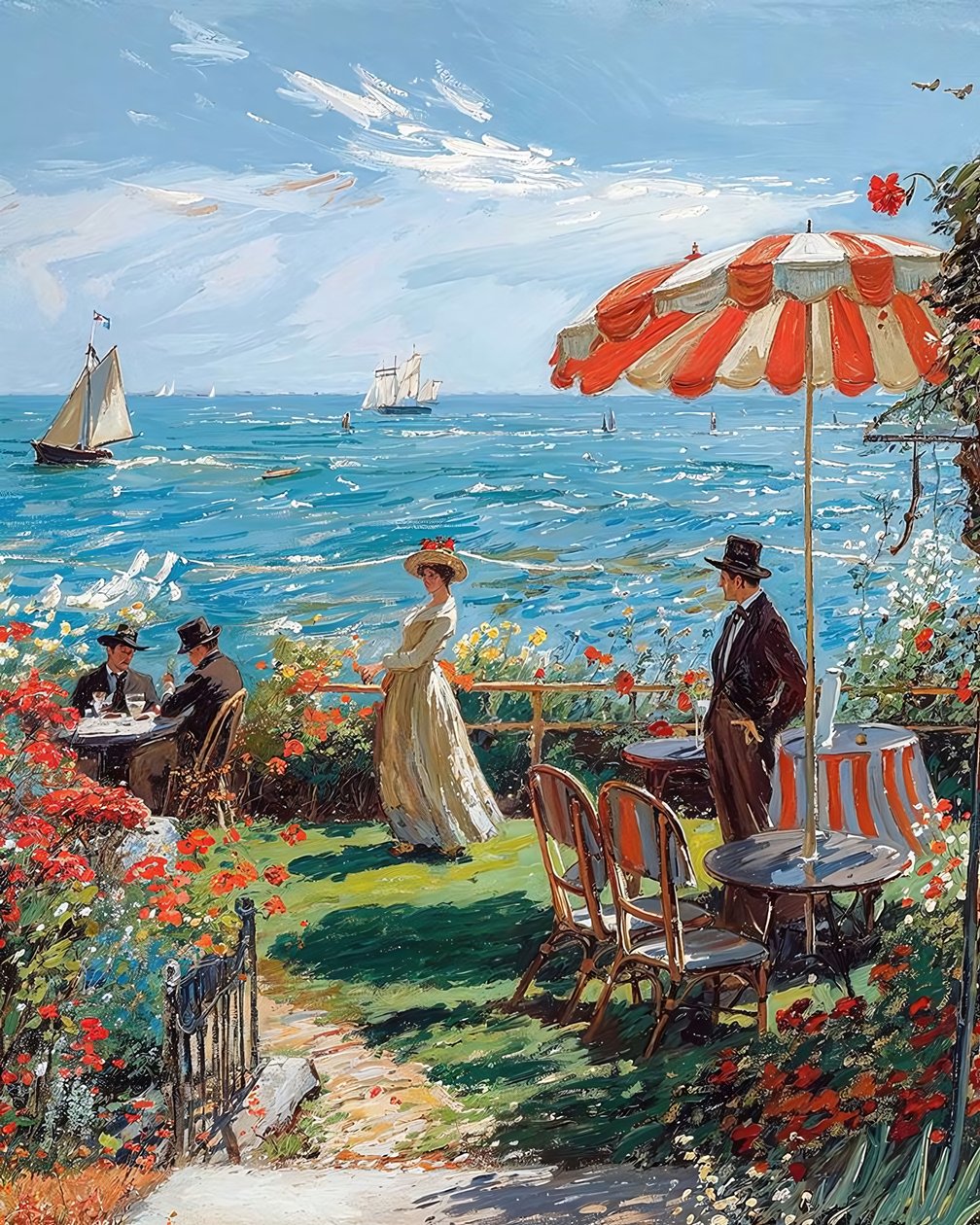 Café com vista para o mar, desenho dos anos 20, impressões de tela online de F. Abderrahim
