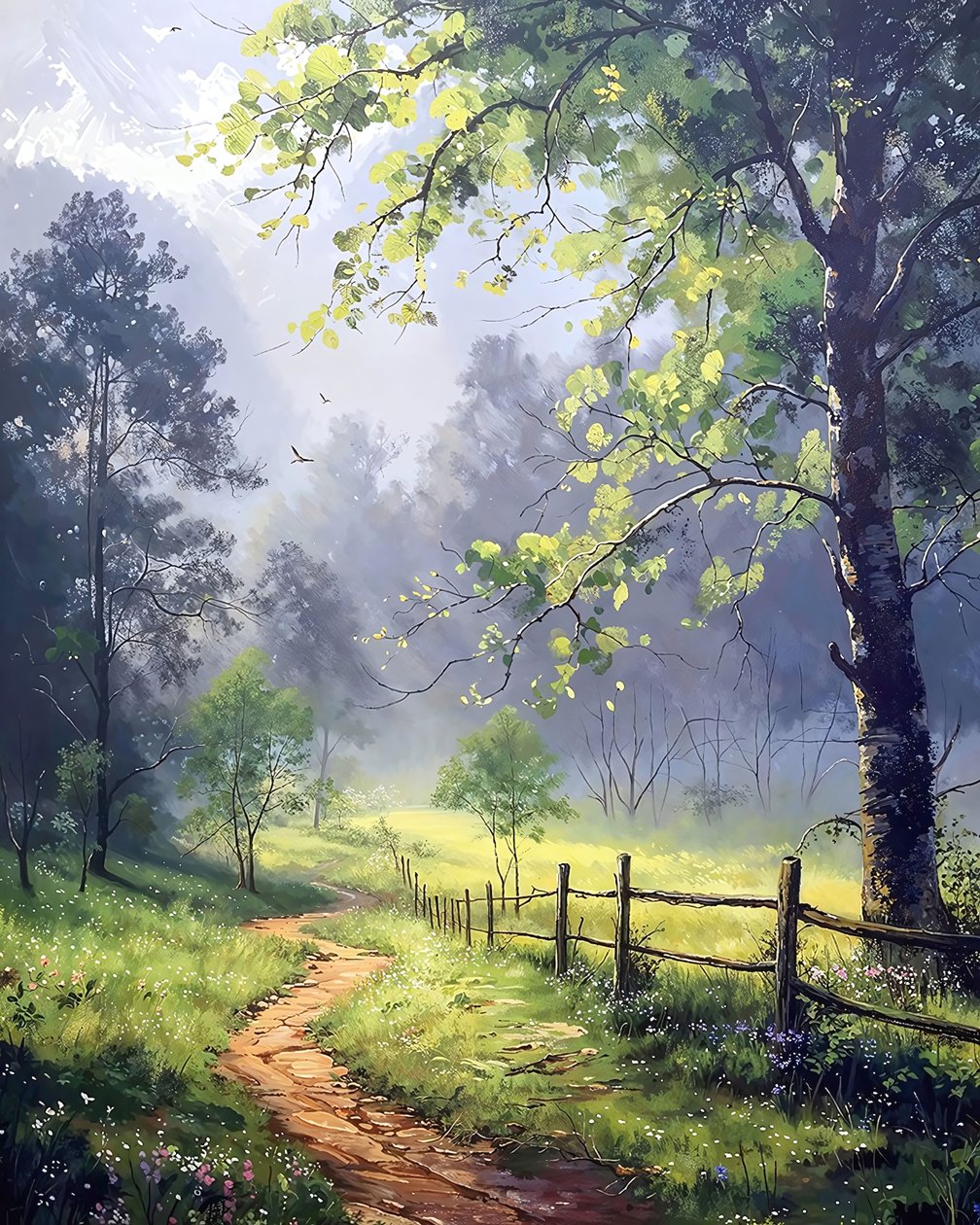 Uma estrada arborizada no campo, impressões em tela personalizadas online de F. Abderrahim