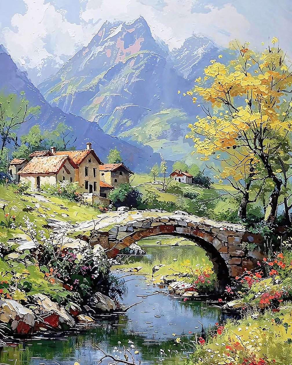 Paisagem com o pôr do sol sobre as montanhas, decoração de parede e impressões em tela de F. Abderrahim