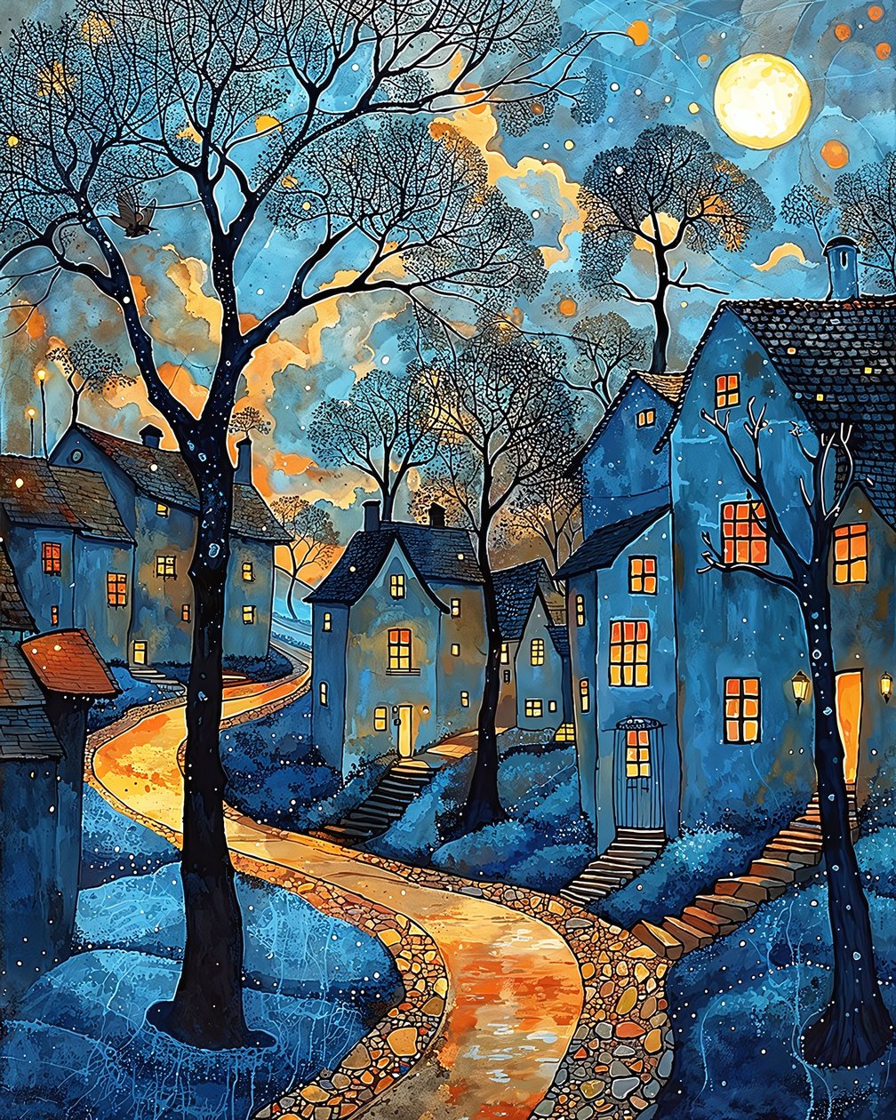 uma rua no centro de uma cidade mediterrânica à noite, impressões de arte online de F. Abderrahim