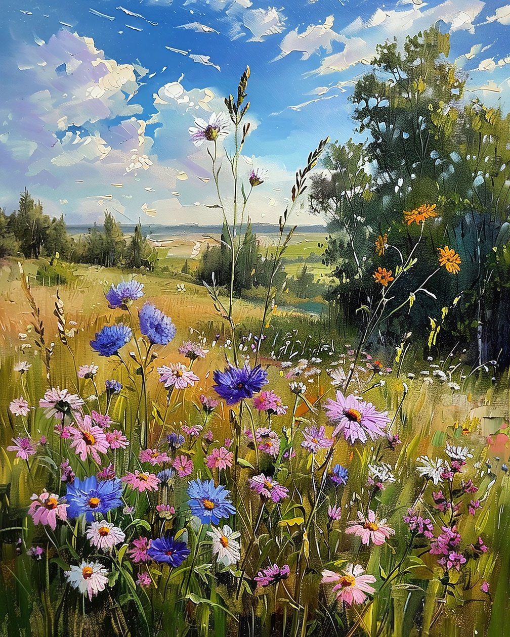 Paisagem com flores silvestres, ideias de decoração de parede, impressões em tela de F. Abderrahim