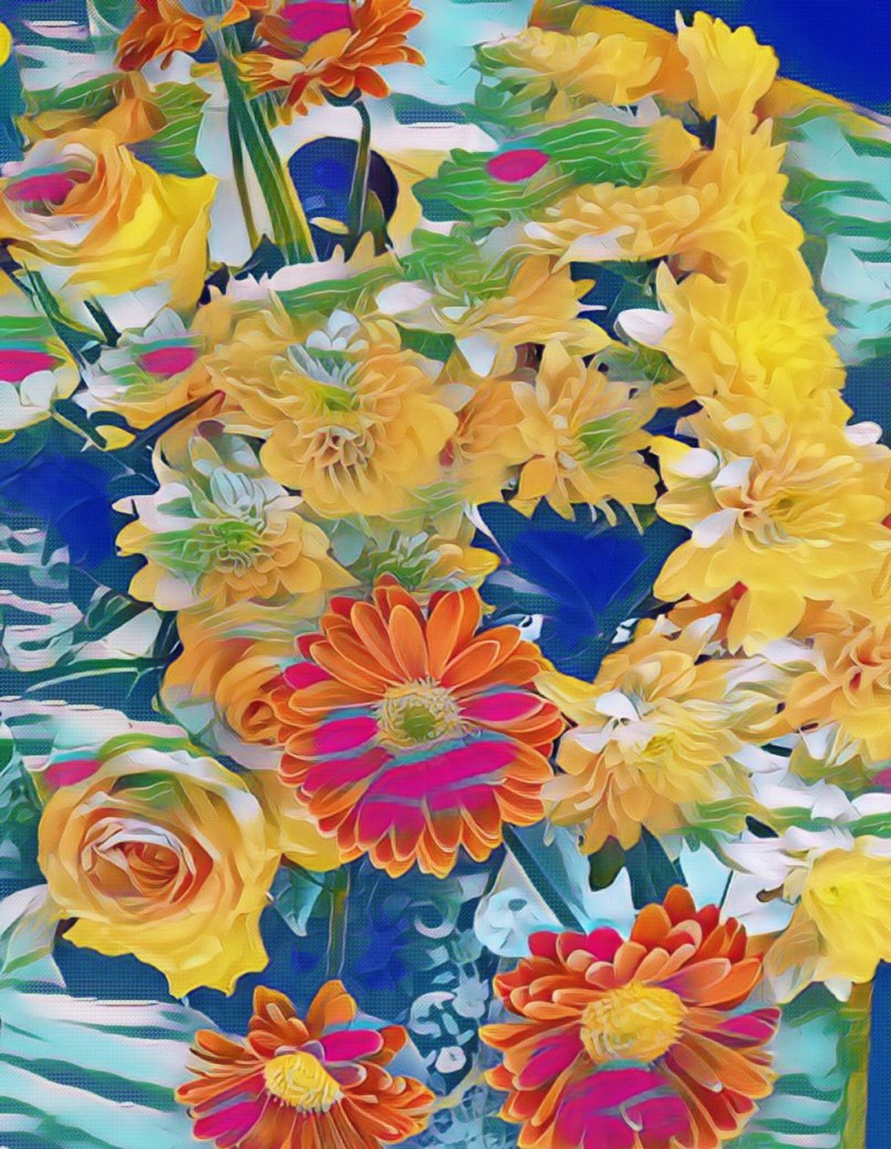 Rosas e margaridas com o orvalho da manhã. de Margareta Uliarte