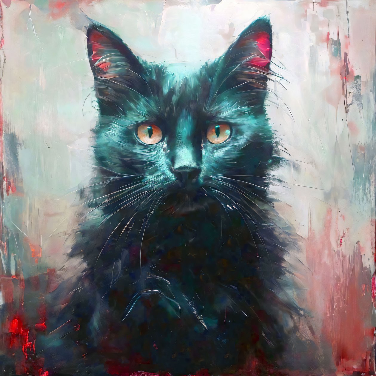 Impressão em tela: um gato preto com olhos amarelos sentado para decoração de parede de F. Abderrahim