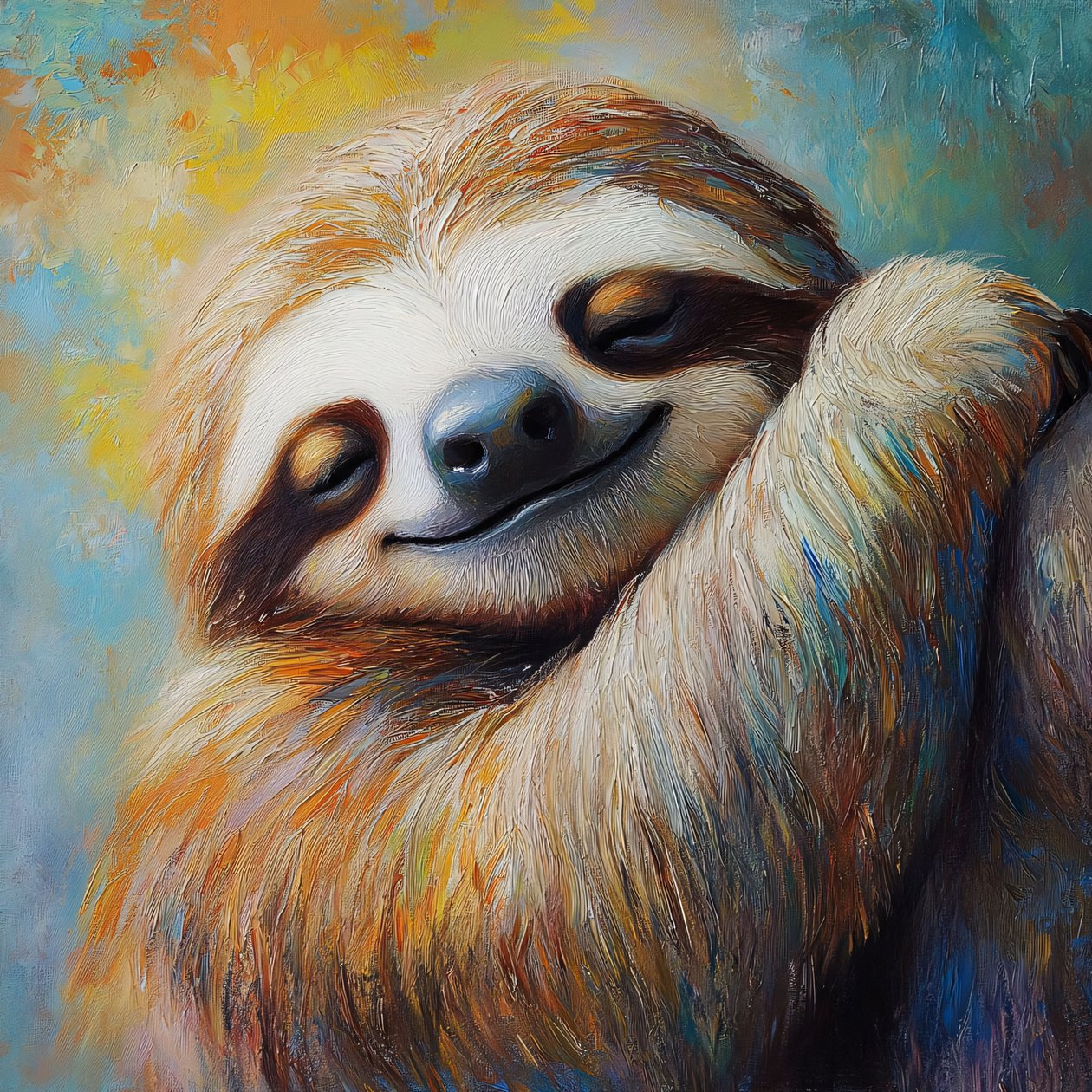Uma preguiça feliz e pacífica pintura realista abstrata, impressões de tela online de F. Abderrahim