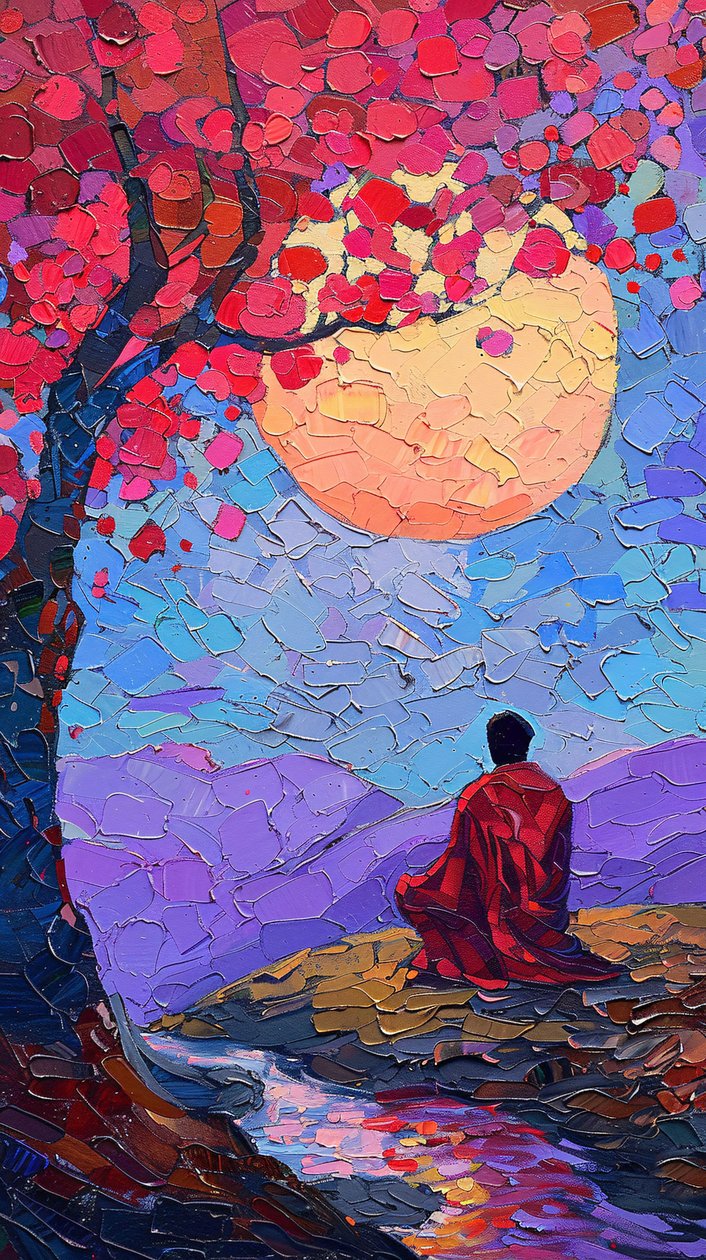 Um homem a meditar debaixo de uma árvore, decoração de parede em tela, decoração de parede com moldura de F. Abderrahim