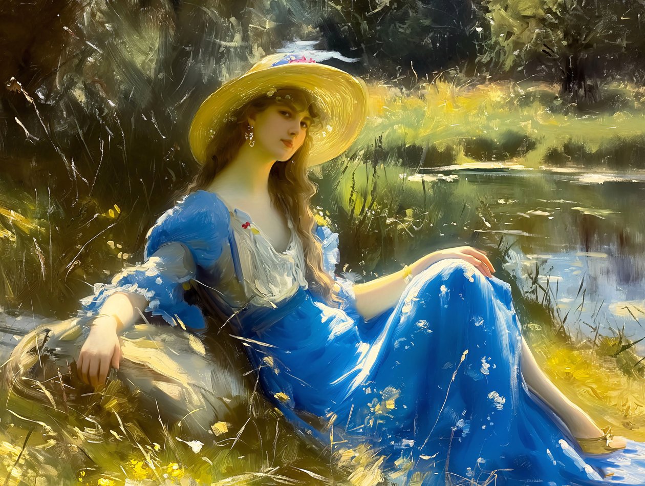 Pinturas clássicas de mulheres na natureza, inspiração de John Singer Sargent de F. Abderrahim