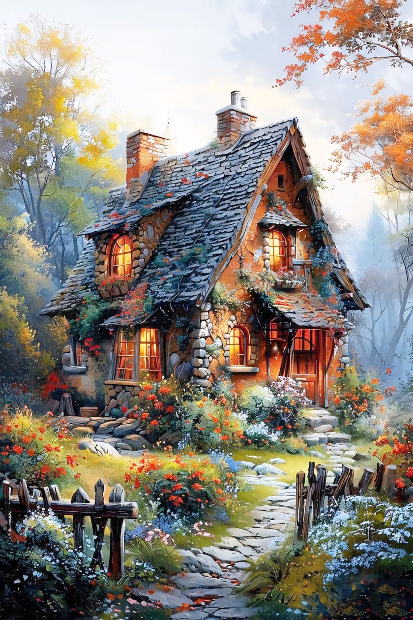 Pintura de paisagem em tela, Pintura de casa de campo, decoração de parede natureza de F. Abderrahim