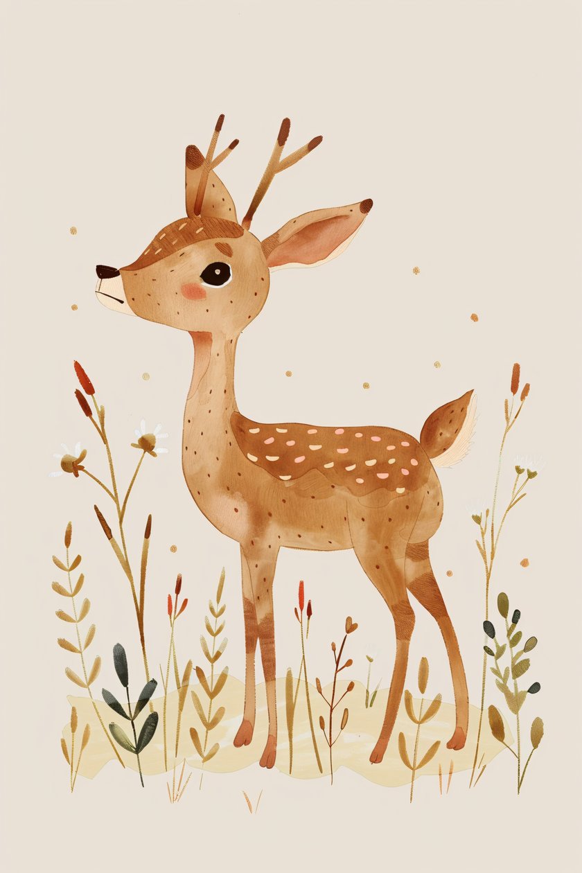 decoração de parede minimalista de animais de veado para bebés boho kids de F. Abderrahim