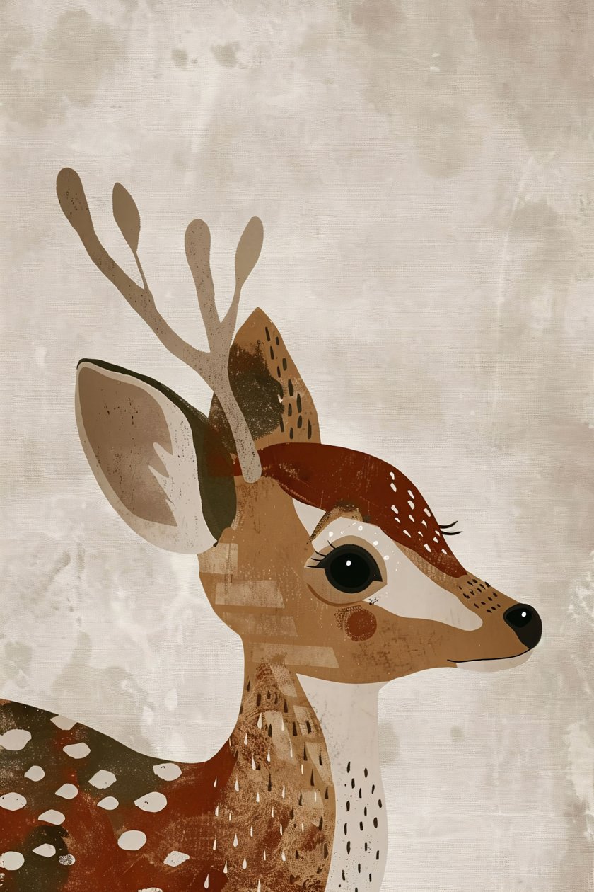 Decoração de parede infantil animal boémia, ilustração minimalista de veado de F. Abderrahim