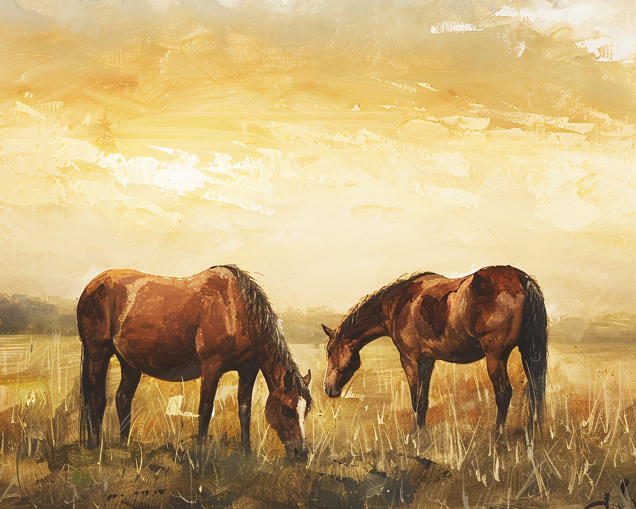 Cavalos selvagens ao pôr do sol decoração de parede em tela, Decoração de parede em tela e com moldura de F. Abderrahim