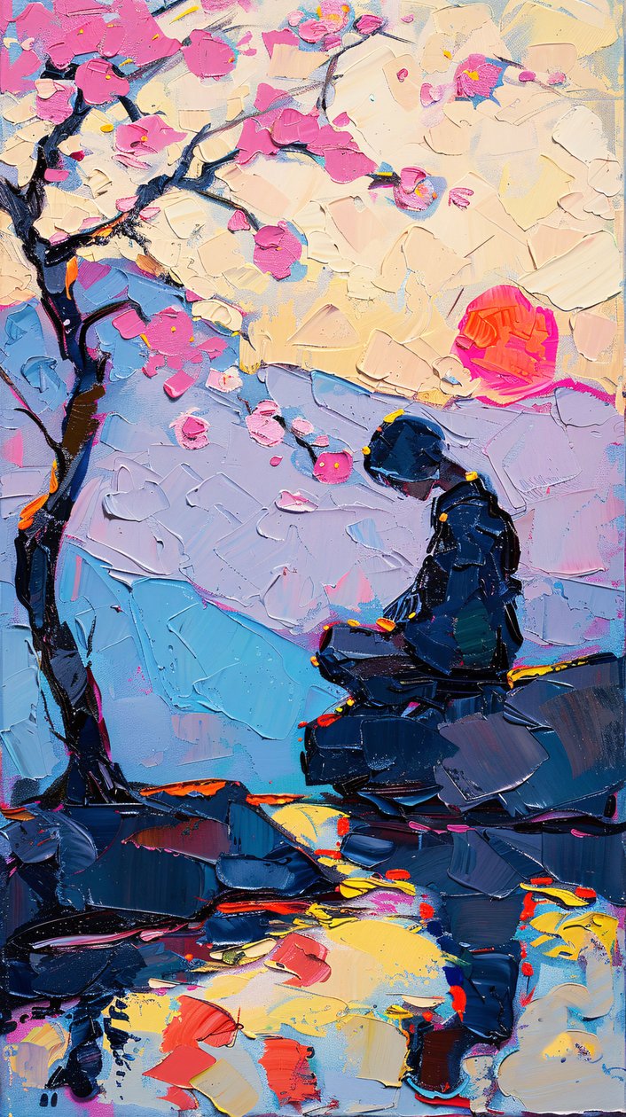 Mulher a meditar debaixo de uma árvore, pintura a óleo digital, decoração de parede moderna de F. Abderrahim