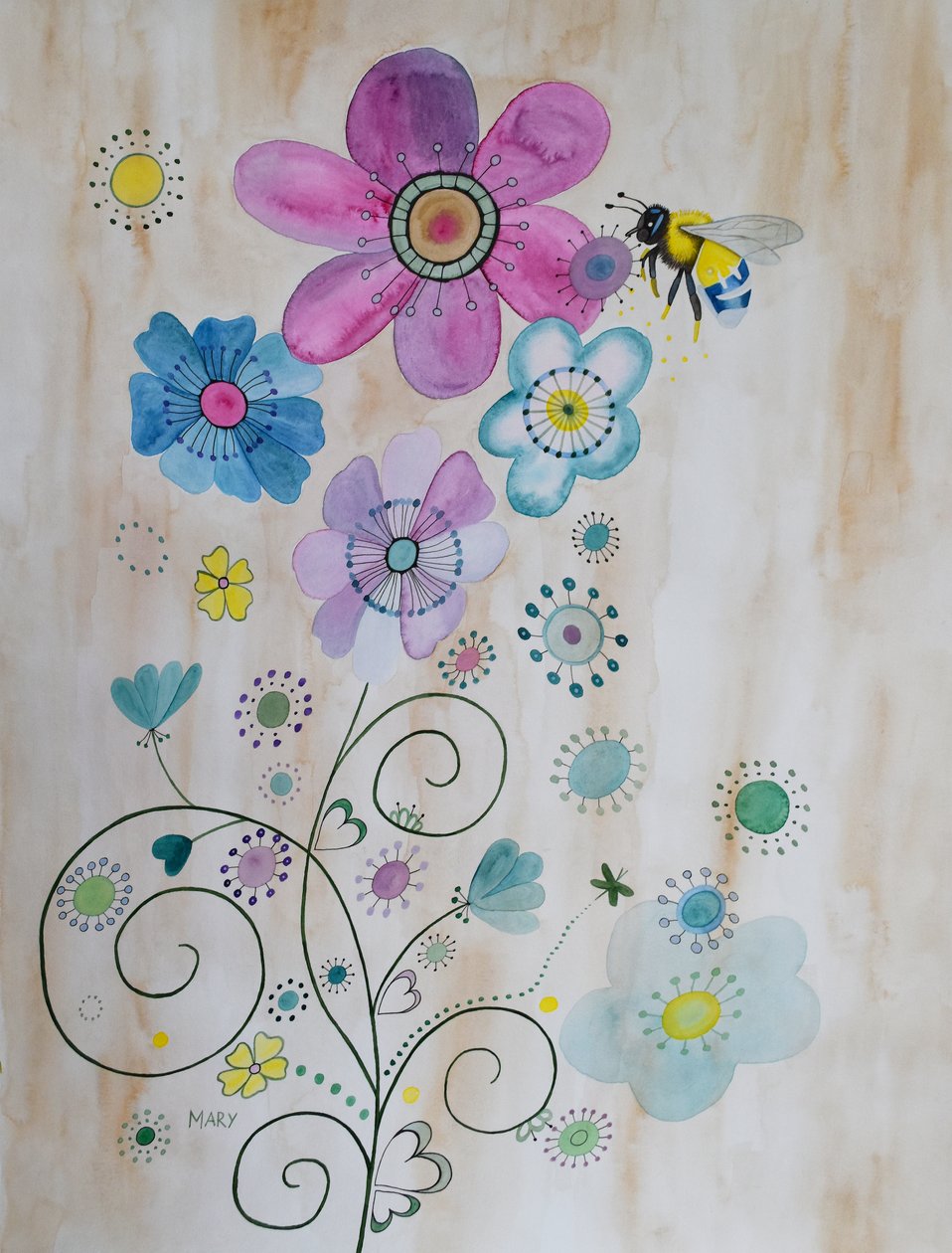 As abelhas e as suas flores de Marys Watercolors