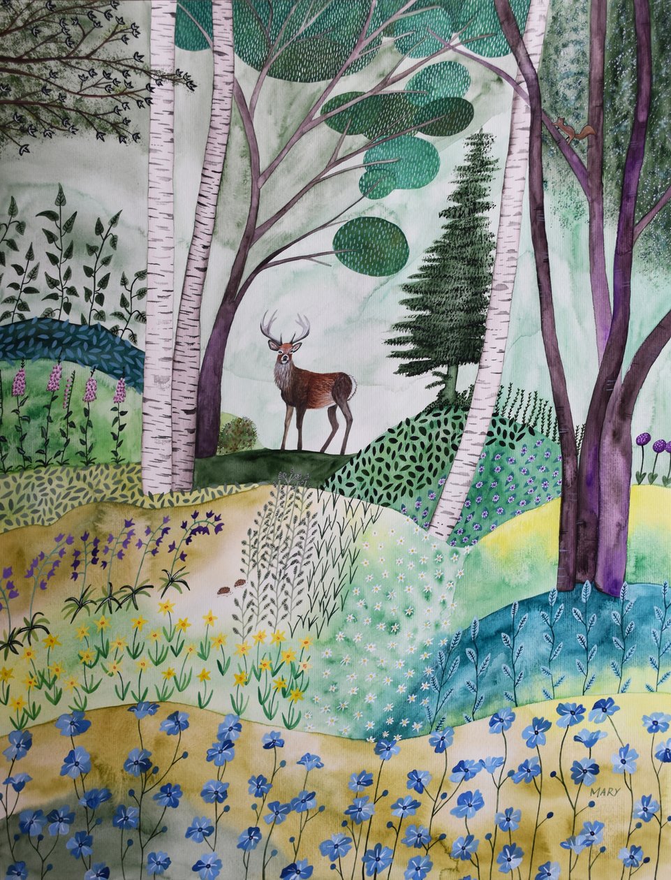 primavera na floresta de Marys Watercolors