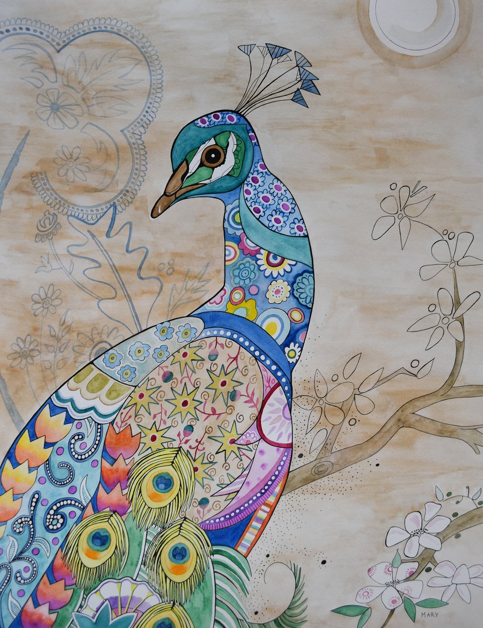 Pavão orgulhoso de Marys Watercolors