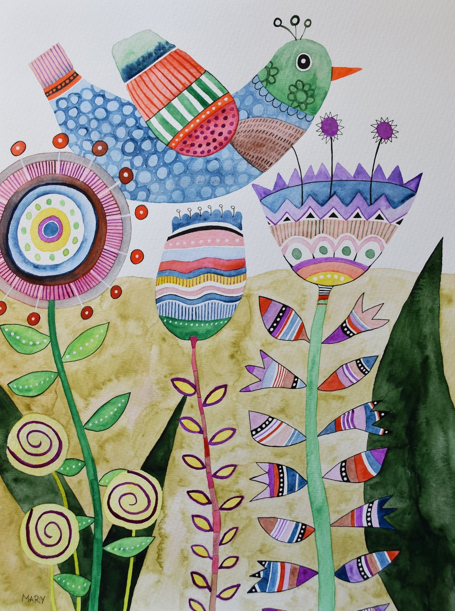 Pássaro louco de Marys Watercolors