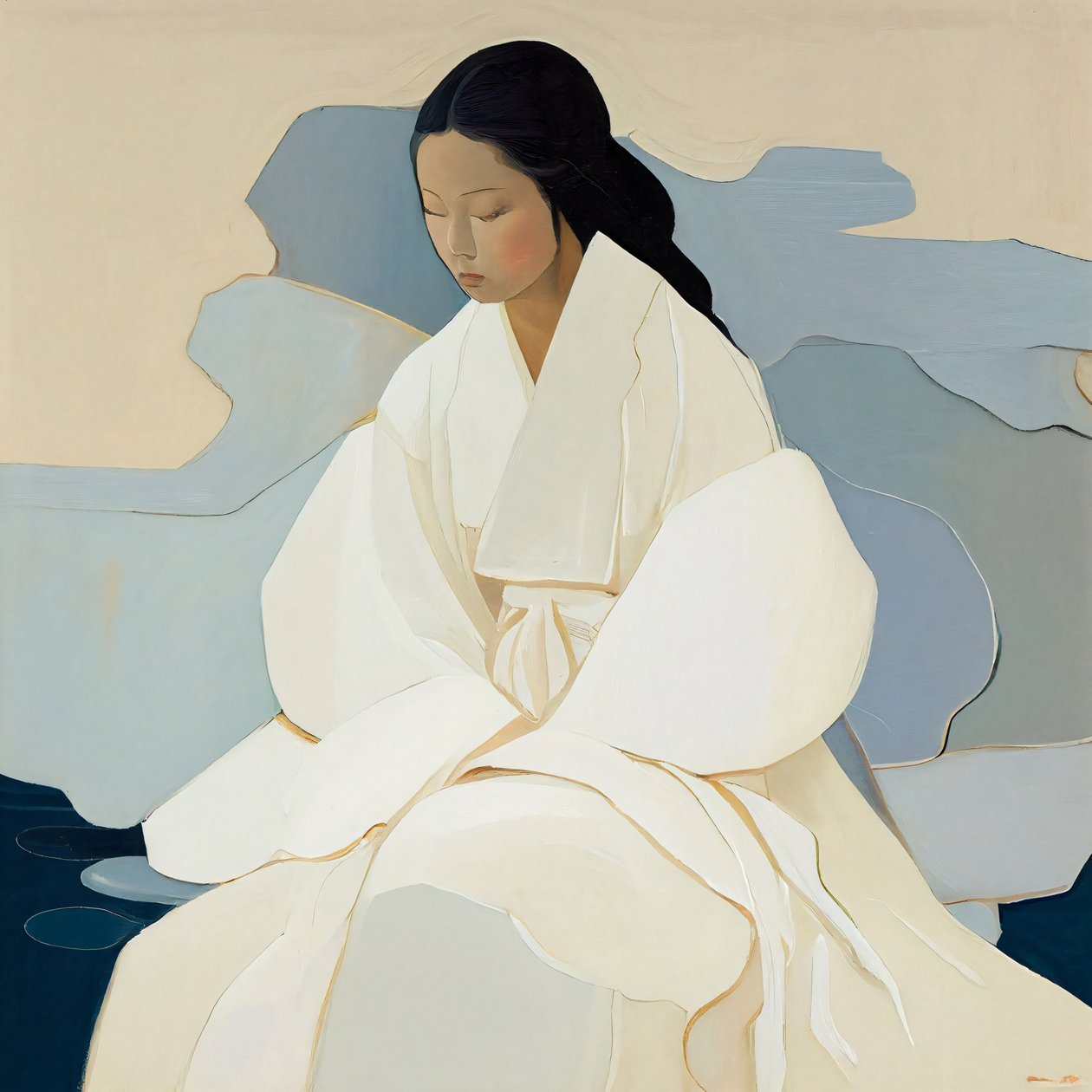 Uma pintura coreana, uma mulher com um Hanbok tradicional, decoração de parede para venda de F. Abderrahim
