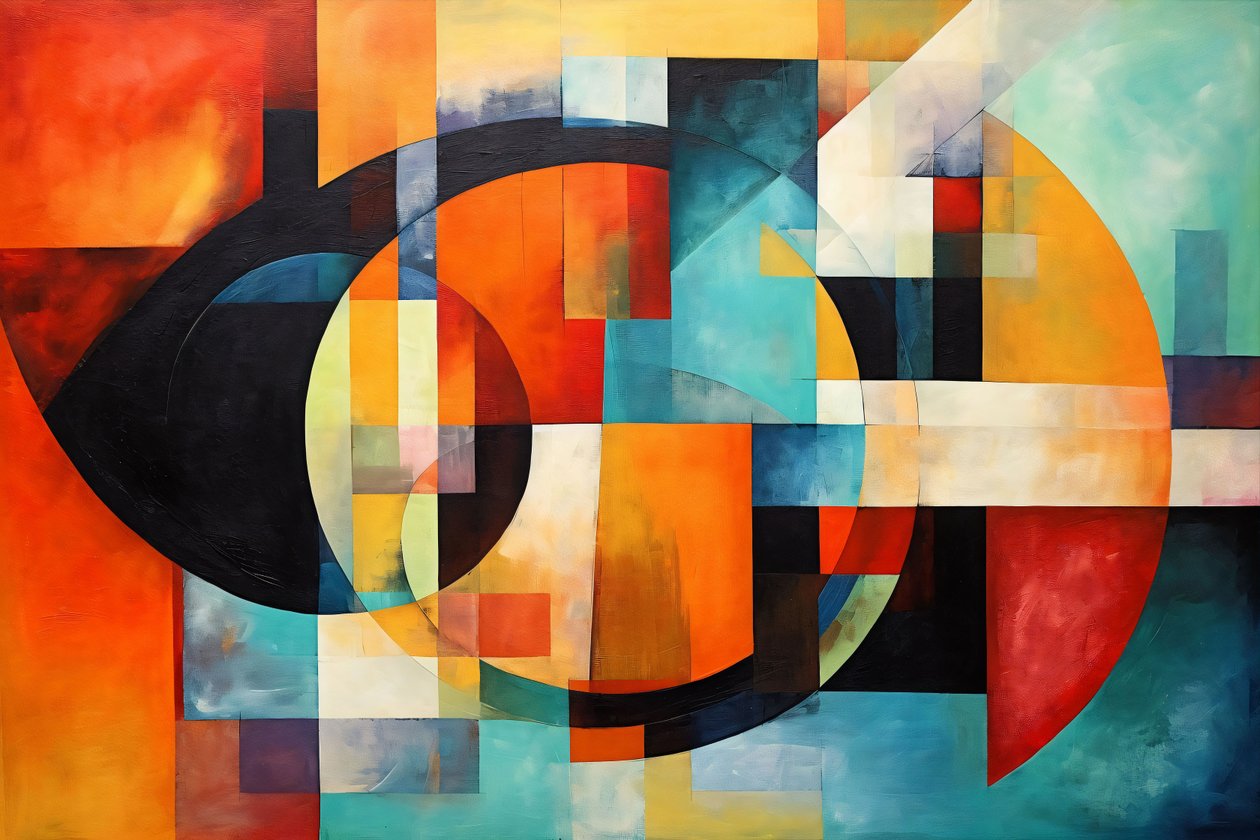 َEspiral de composição abstrata, multicor brilhante, impressões de tela personalizadas online de F. Abderrahim