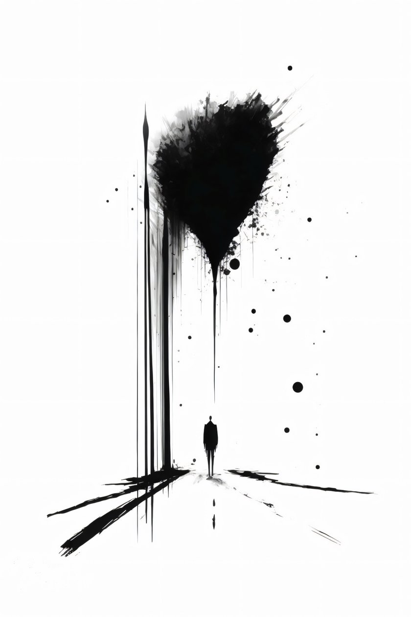 Arte concetual abstrata a preto e branco Silhueta da solidão, impressões de arte em tela de F. Abderrahim