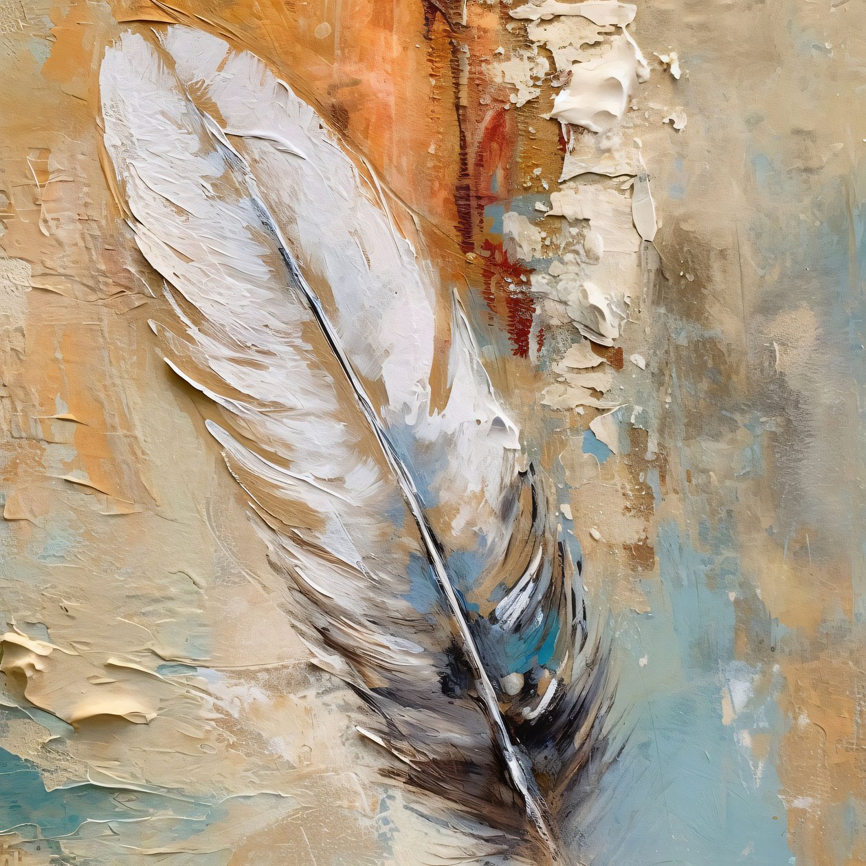 Pintura a óleo abstrata de penas douradas, impressões de tela personalizadas online de F. Abderrahim