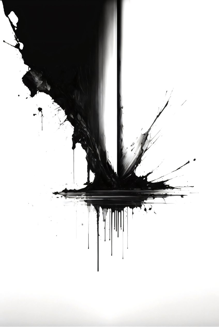 Desenho abstrato a tinta, preto e branco, arte de parede | impressão a pedido de F. Abderrahim