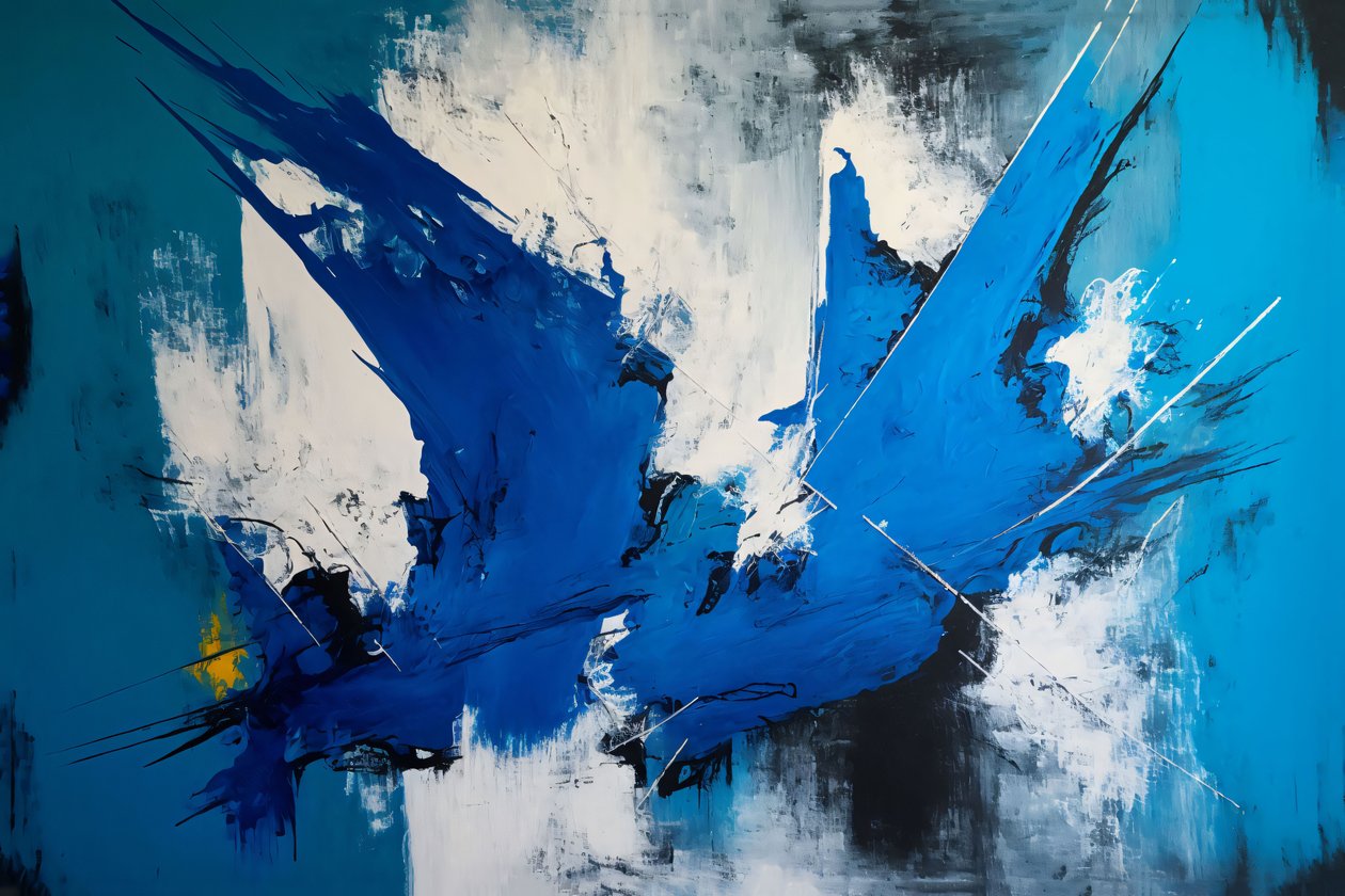 Pintura a óleo abstrata cores prata e azul, impressão em tela a pedido de F. Abderrahim