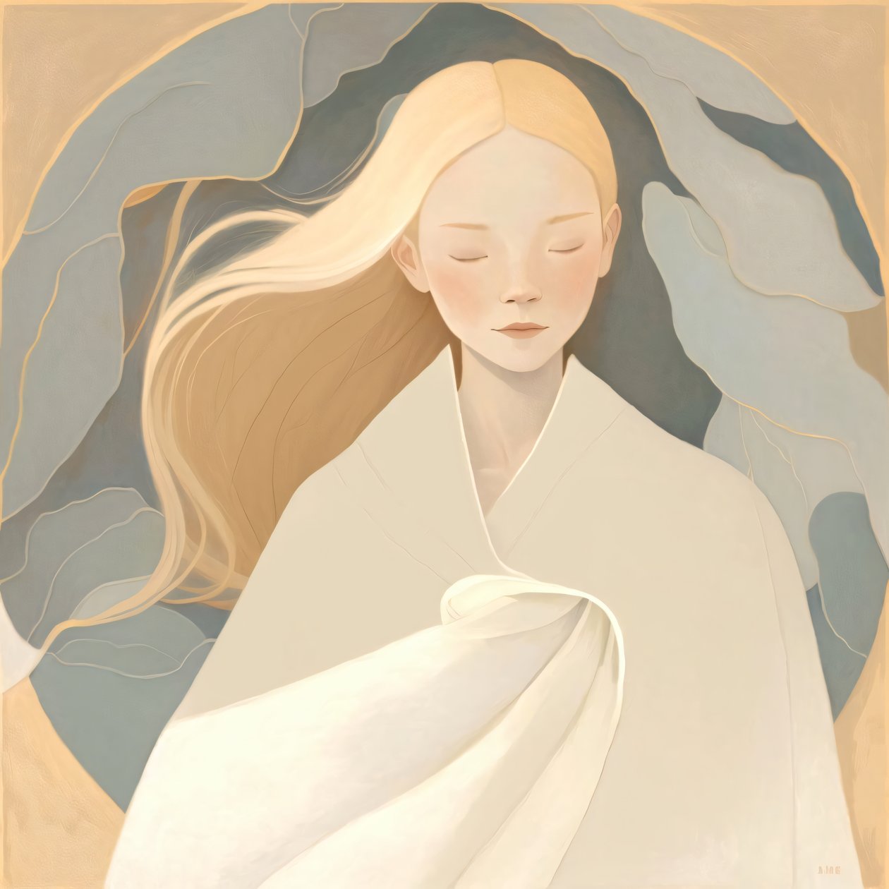 Pintura abstrata de uma mulher loira de branco, impressões de decoração de parede de F. Abderrahim