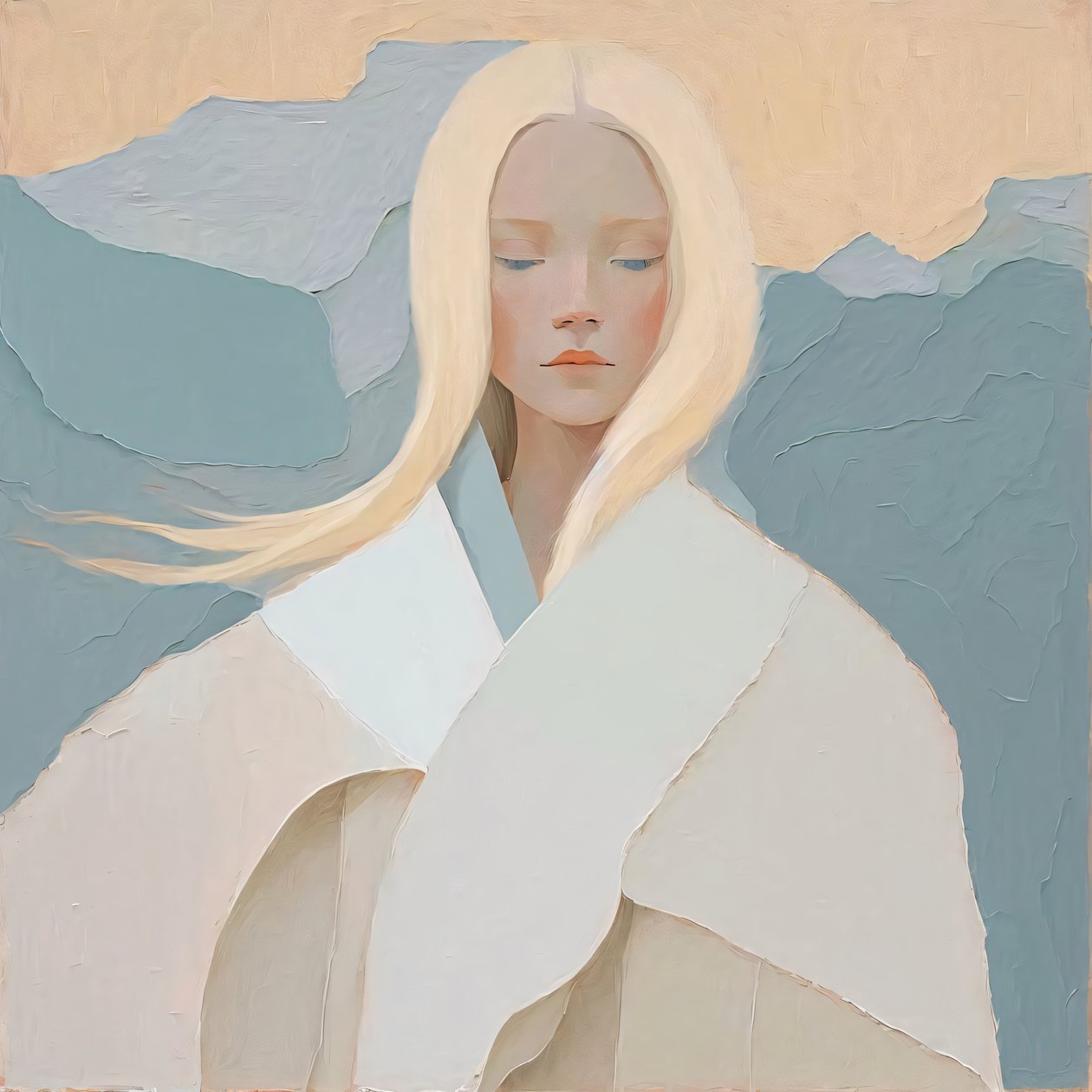 Pintura abstrata, Rapariga loura de branco, arte mural de beleza | impressão a pedido de F. Abderrahim