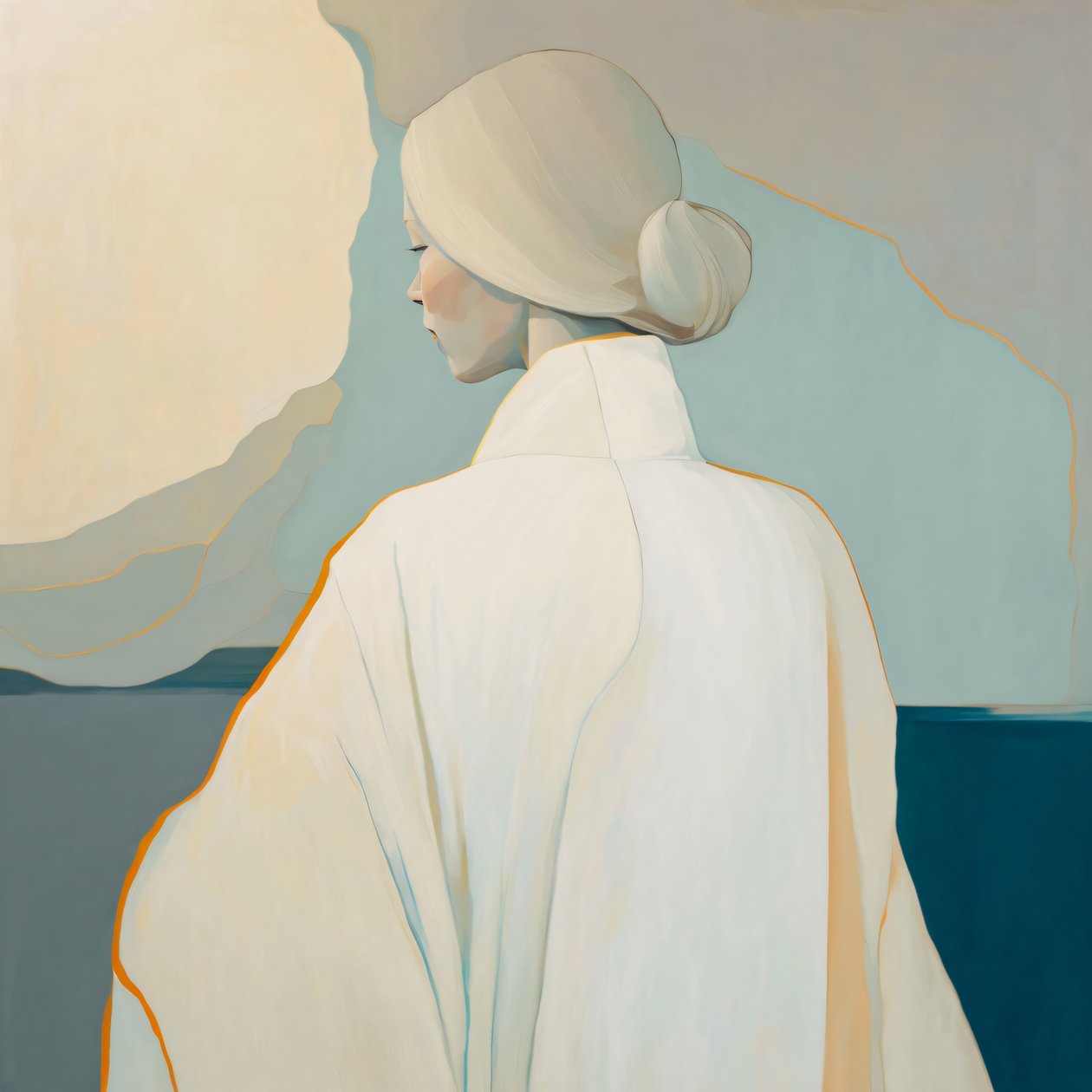 Retrato abstrato de rapariga de cabelo louro em branco, qualidade de impressão de cartazes de beleza de F. Abderrahim