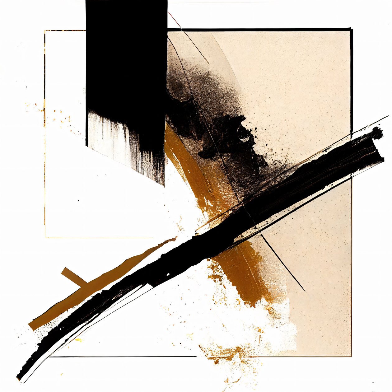 Pintura de parede Traços diagonais preto e bege, impressão em tela a pedido de F. Abderrahim