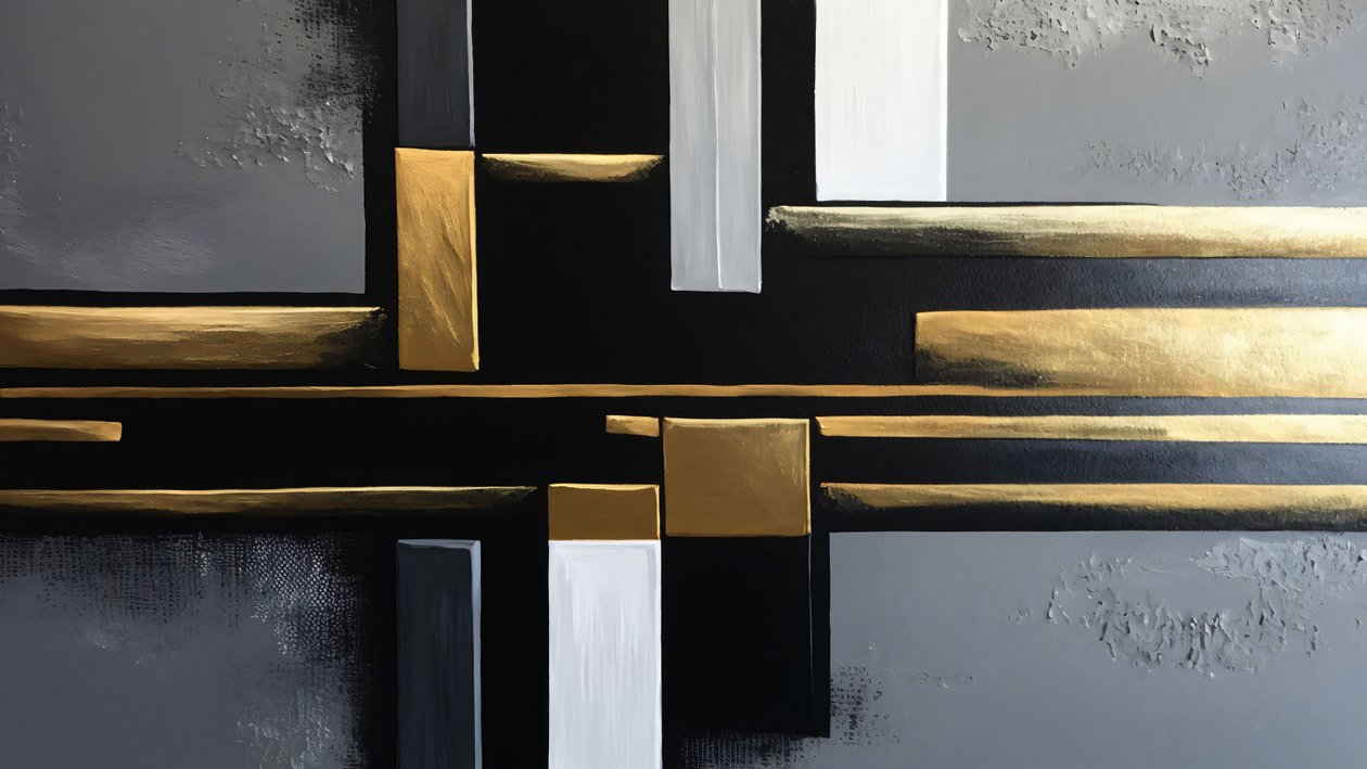 Terapia de arte moderna a preto e dourado com pintura, impressões em tela grande de F. Abderrahim