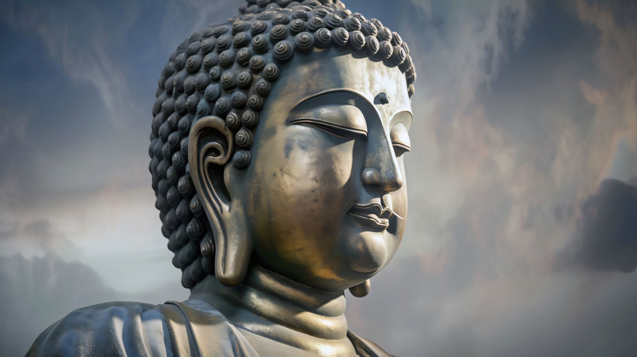 Retrato de Buda sentado em meditação pacífica, impressão de tela emoldurada sob demanda de F. Abderrahim