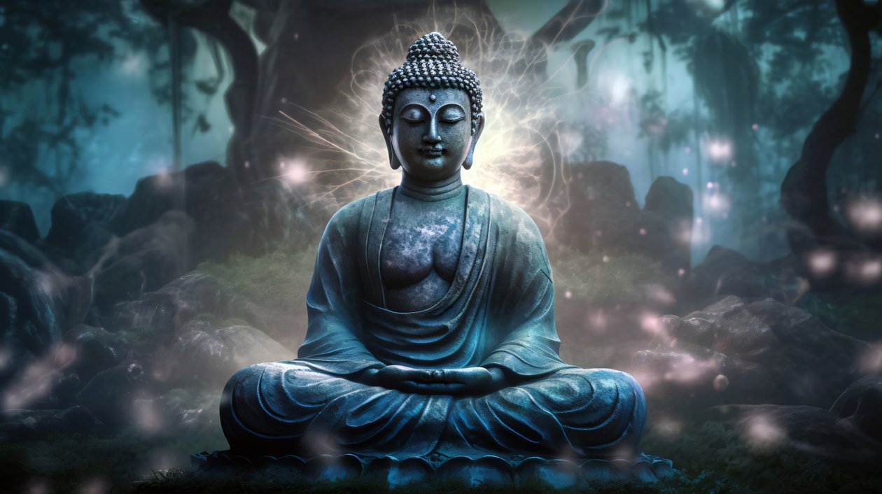 Buda sentado em meditação pacífica, uma tela budista espiritual, impressões de arte de parede emolduradas de F. Abderrahim