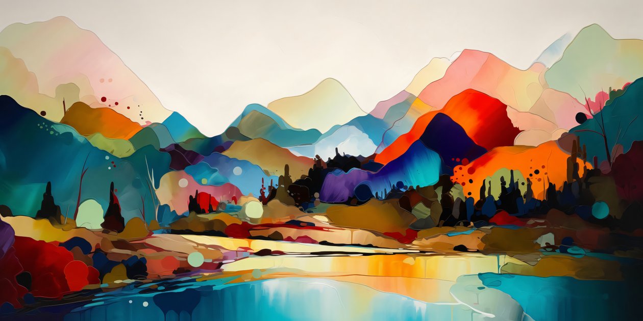 Paisagem abstrata colorida, Pintura panorâmica, bela paleta de cores, Impressões de parede de F. Abderrahim