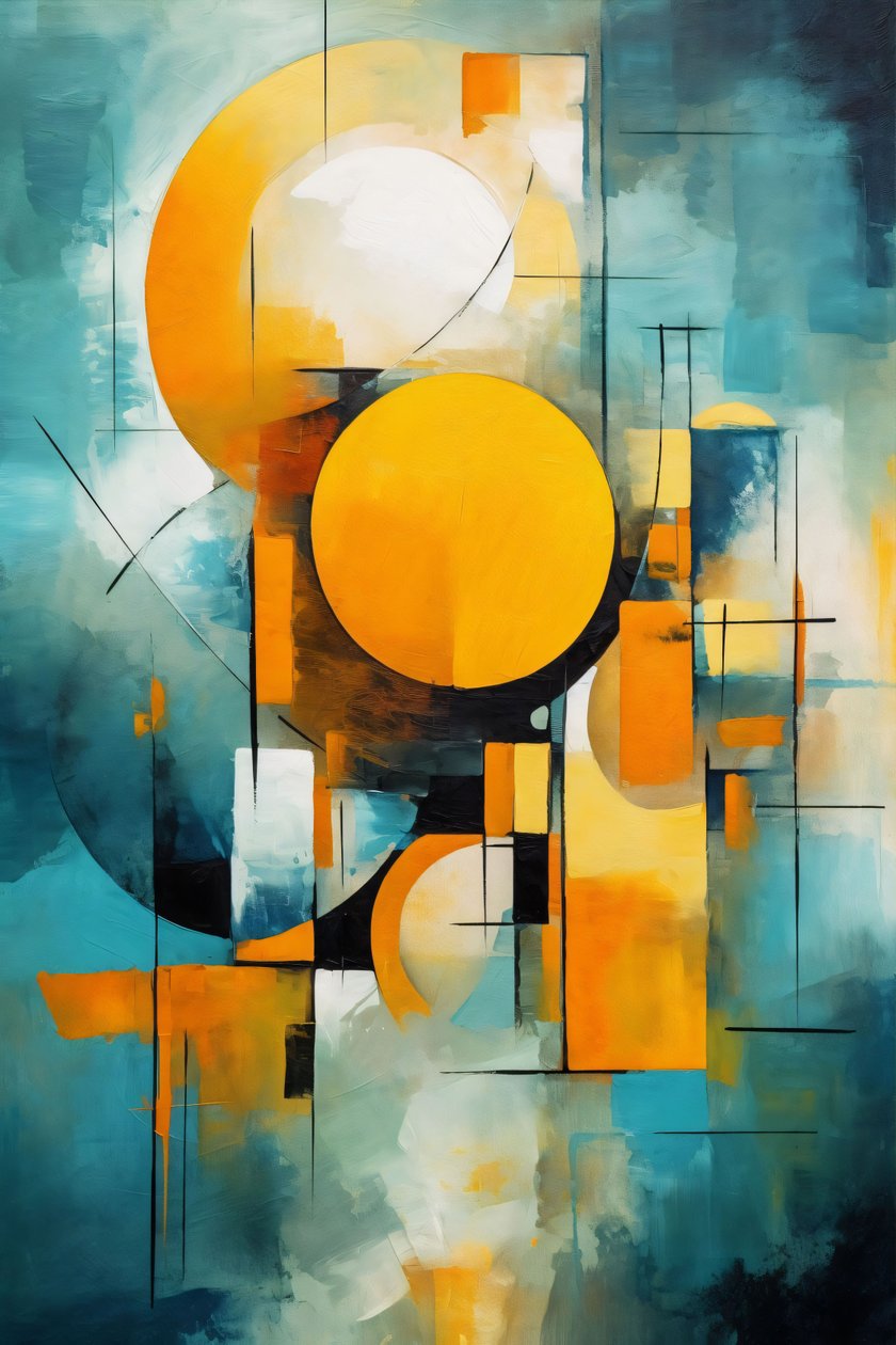 Cubismo e círculo Pintura a aguarela multicolor, Impressão de parede a pedido de F. Abderrahim