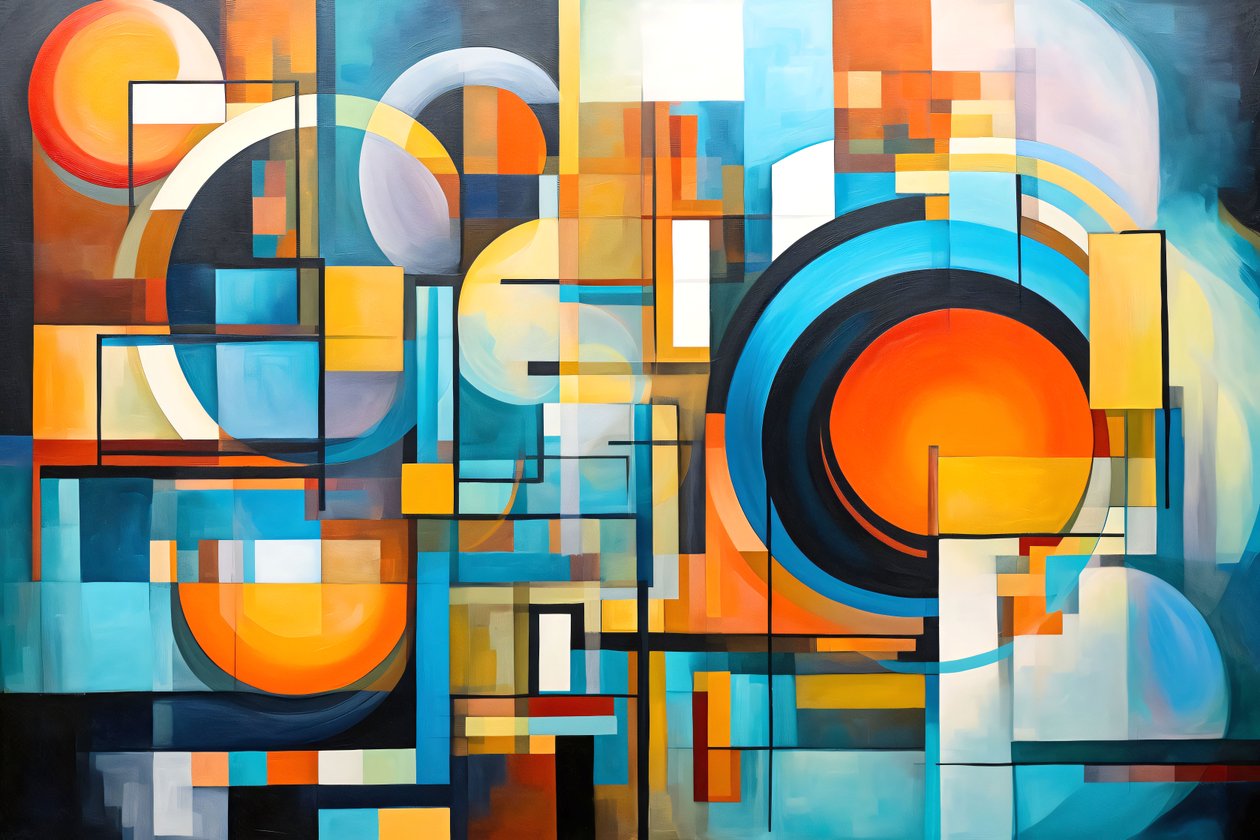 Fusão geométrica abstrata Cores brilhantes em óleo e acrílico decoração de arte de parede de F. Abderrahim