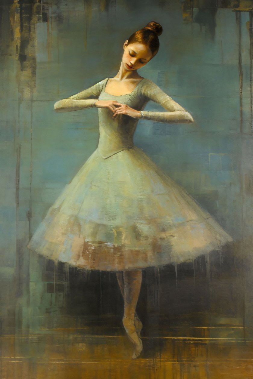 Pintura a óleo de uma bailarina, estilo Edgar Degas, impressões murais a pedido de F. Abderrahim