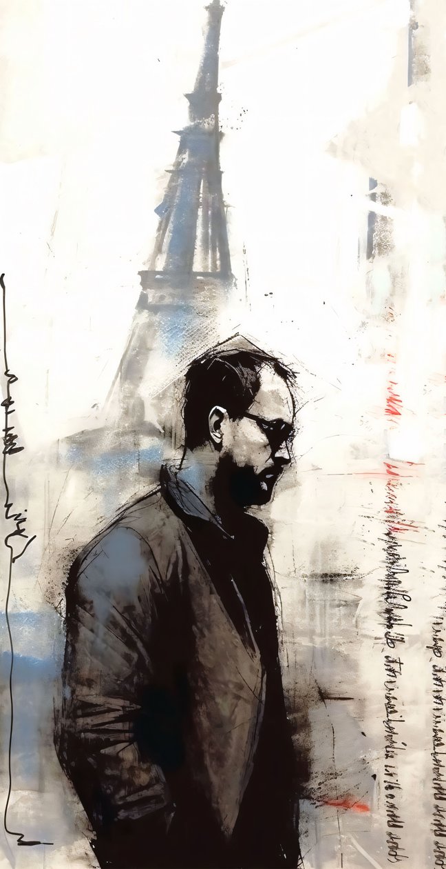 Pintura de um homem a caminhar em paris, decoração de parede que vai adorar, impressões de arte de F. Abderrahim