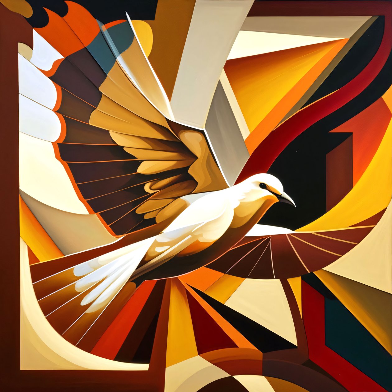 Pombas da paz Pintura de estilo cubista, impressões de tela personalizadas online de F. Abderrahim