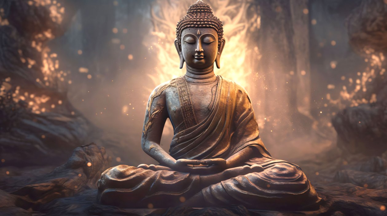 Retrato realista de Buda sentado, Meditação pacífica, Decoração espiritual de parede para casa de F. Abderrahim