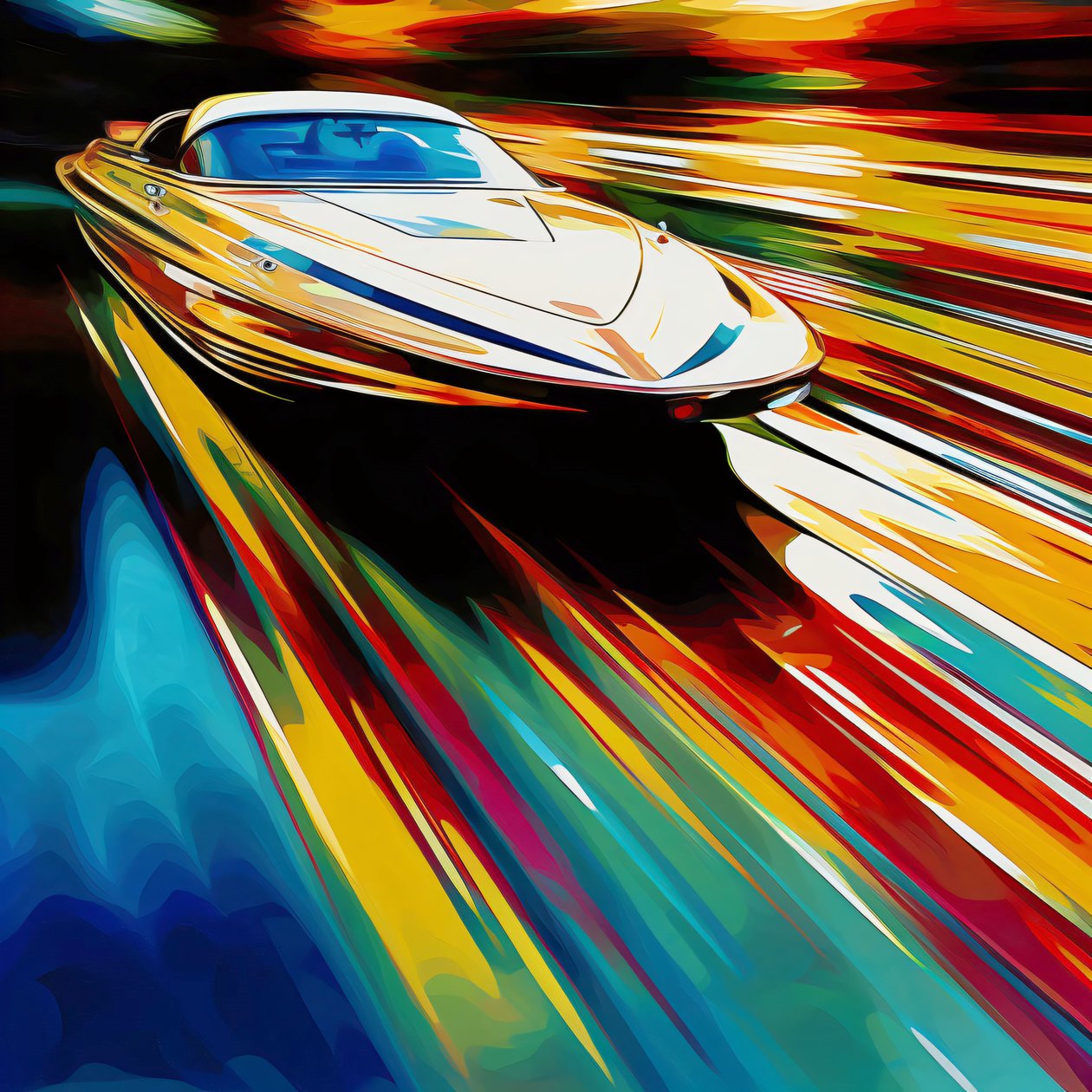 Deslizar através da luz: Speedboat on a Shiny Road, impressões de arte em tela de F. Abderrahim
