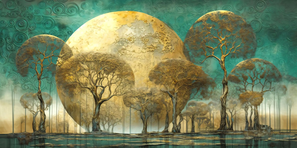 Árvore Paisagem Surrealista Abstrata em Tons Suaves, decoração de parede moderna de F. Abderrahim