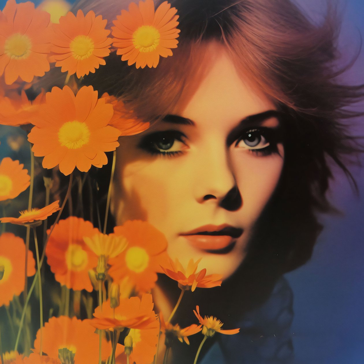 retrato de mulher vintage e flores, A Retro Floral Vision, impressões de arte online de F. Abderrahim