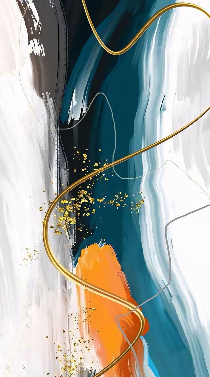 Pintura abstrata em tons de cinzento e laranja, moldura de parede em tela de F. Abderrahim