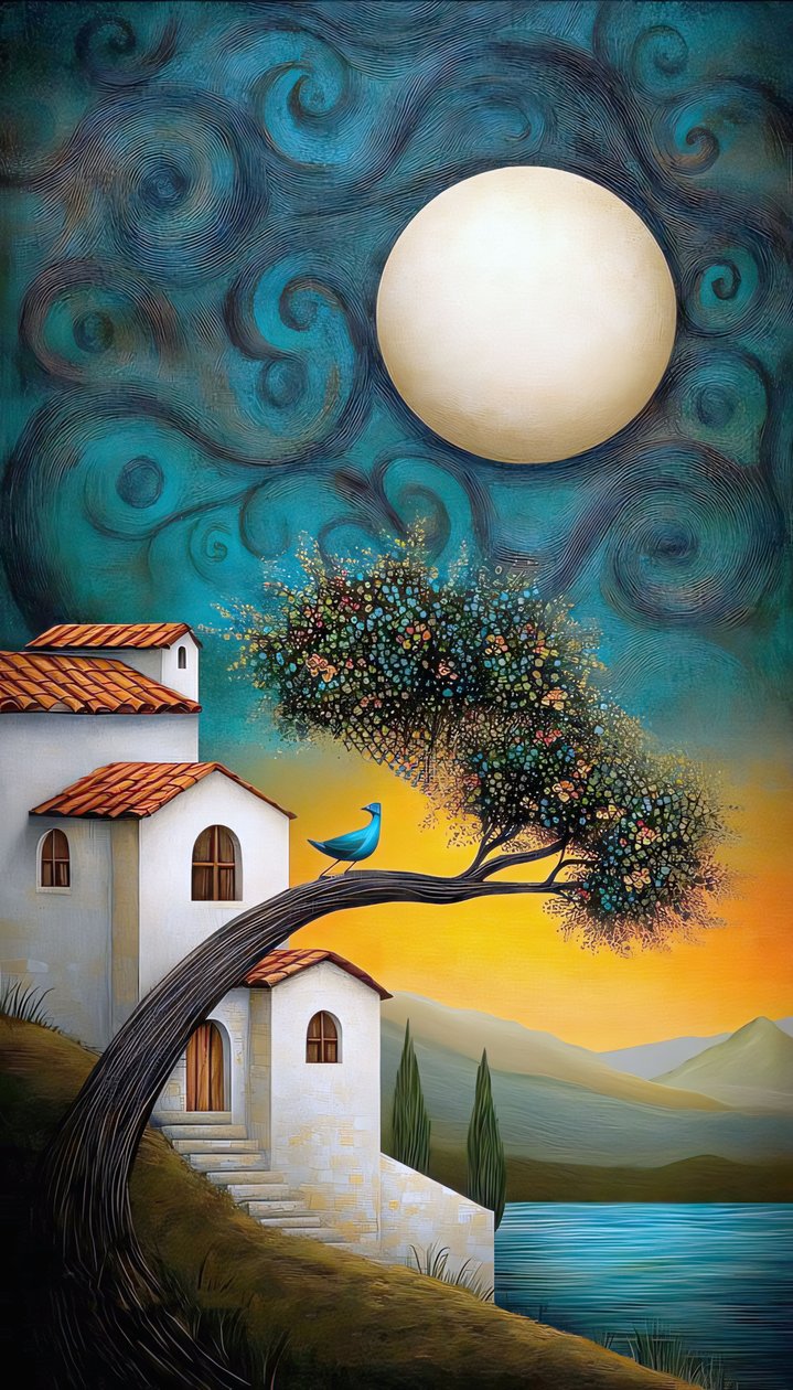 Naïve Summer Delight Charming Rural House in Countryside, impressões de arte em tela de F. Abderrahim