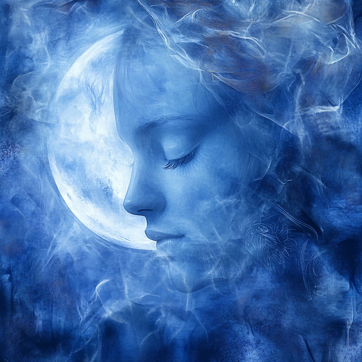 Magnífico sussurro da Lua Selene isolado num fundo branco, decoração de parede de F. Abderrahim