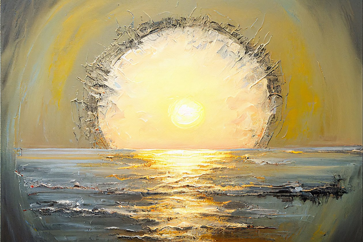 Resumo de um sol gigante sobre o horizonte do oceano, impressões em tela grande de F. Abderrahim