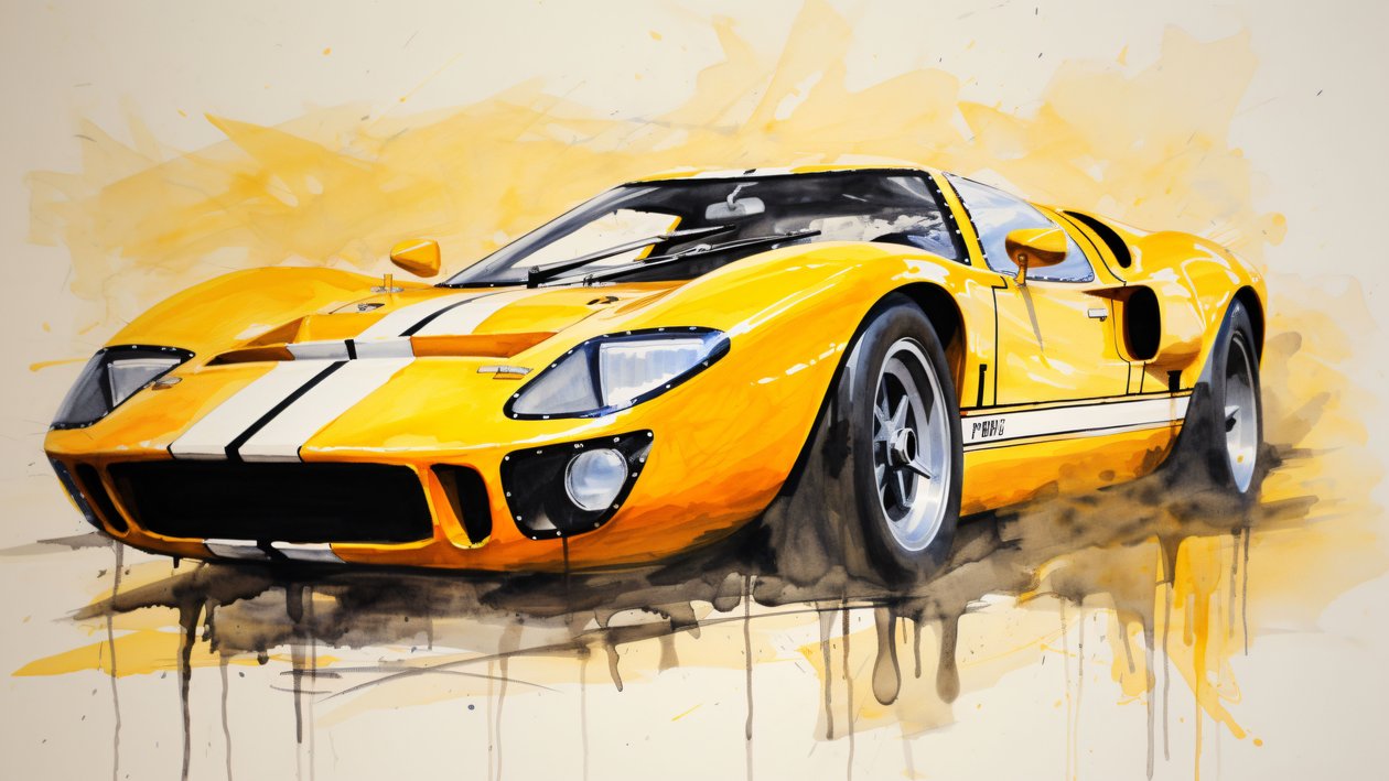 Obra de arte de um carro desportivo amarelo moderno, impressões de tela personalizadas online de F. Abderrahim